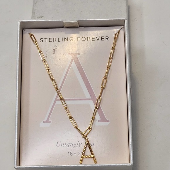 Sterling Forever 14K Gold Plate Initial A Pendant Chain Link Necklace Textured - Picture 1 of 6